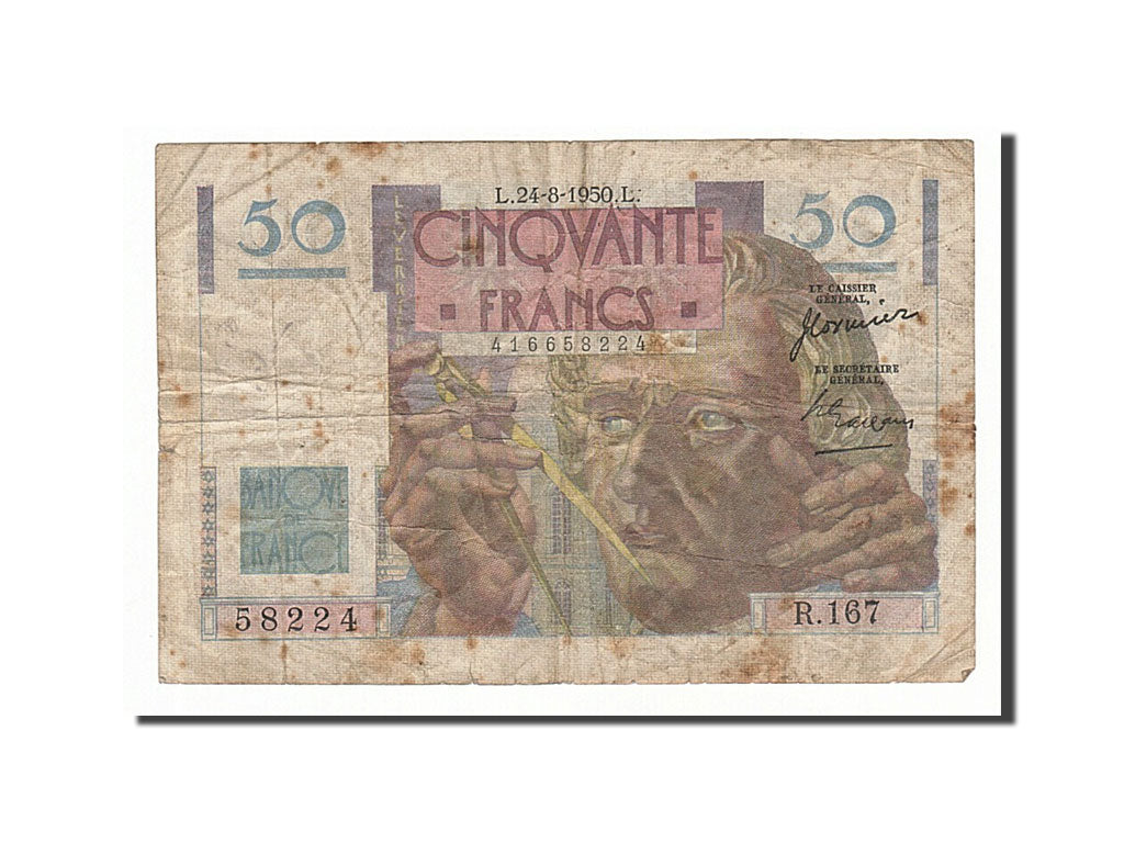 Banknote, France, 50 Francs, 50 F 1946-1951 ''Le Verrier'', 1950, 1950-08-24