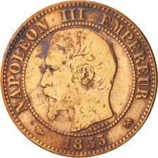 France, Napoleon III, 2 Centimes, 1855, Rouen, TB, Bronze, Gadoury 103