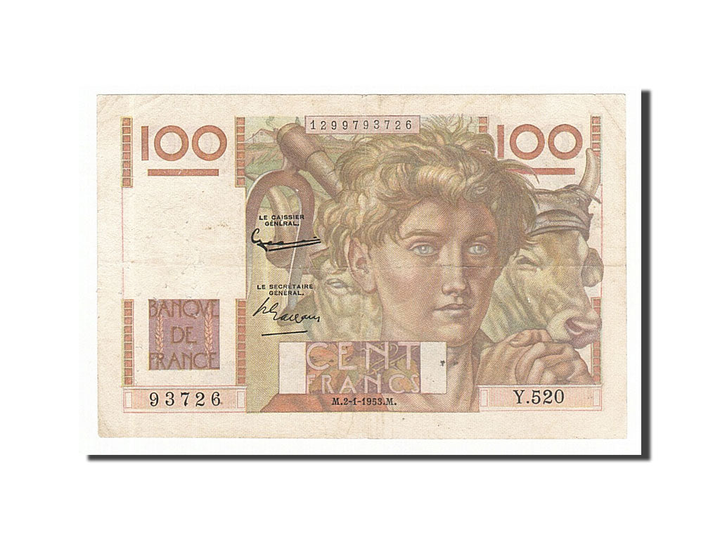 France, 100 Francs, 100 F 1945-1954 ''Jeune Paysan'', 1953, KM #128d,...