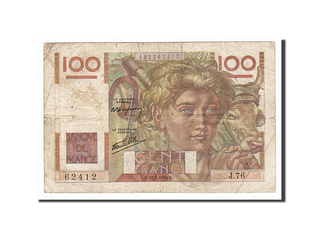 France, 100 Francs, 100 F 1945-1954 ''Jeune Paysan'', 1946, KM #128a,...