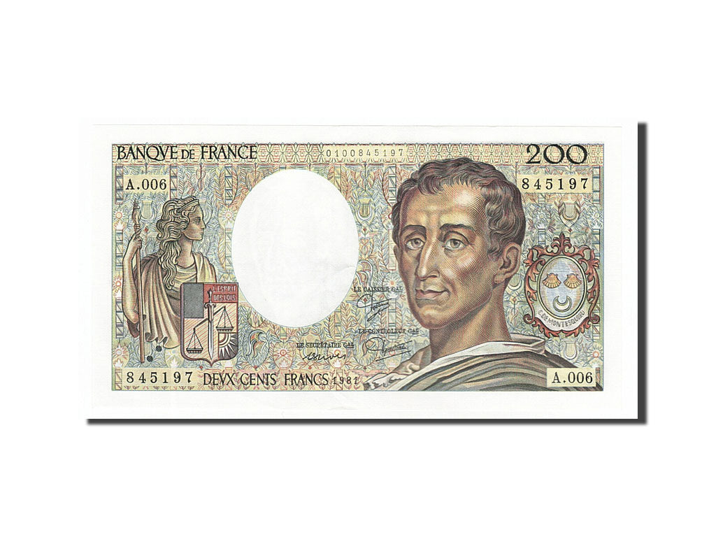 Geldschein, Frankreich, 200 Francs, 200 F 1981-1994 ''Montesquieu'', 1981, UNZ-