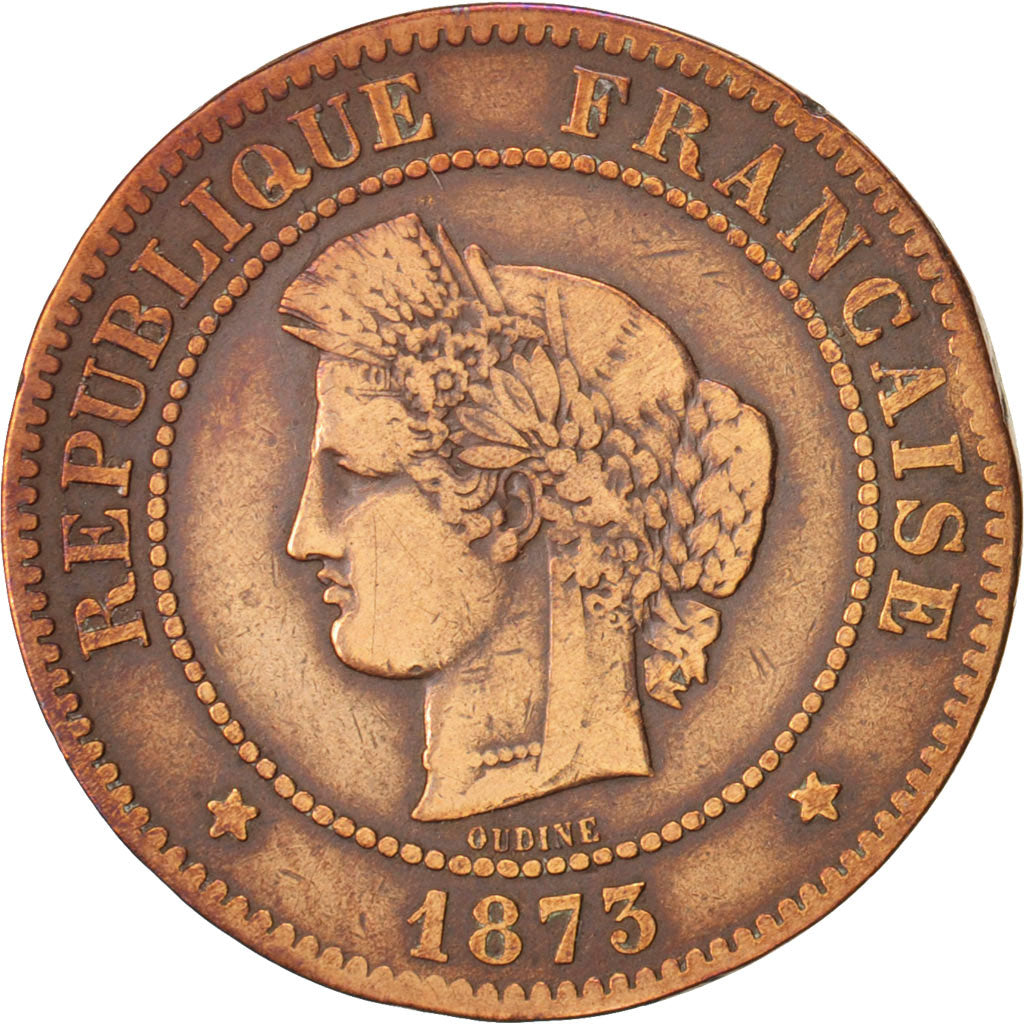 France, Cérès, 5 Centimes, 1873, Paris, VF(20-25), Bronze, KM:821.1, Gadoury157a