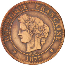 France, Cérès, 5 Centimes, 1873, Paris, VF(20-25), Bronze, KM:821.1, Gadoury157a