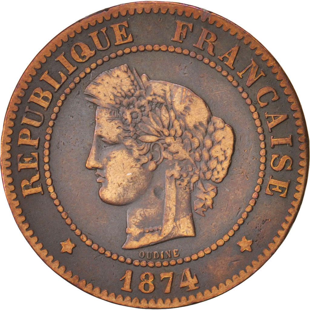 Coin, France, Cérès, 5 Centimes, 1874, Bordeaux, VF(20-25), Bronze, KM:821.2