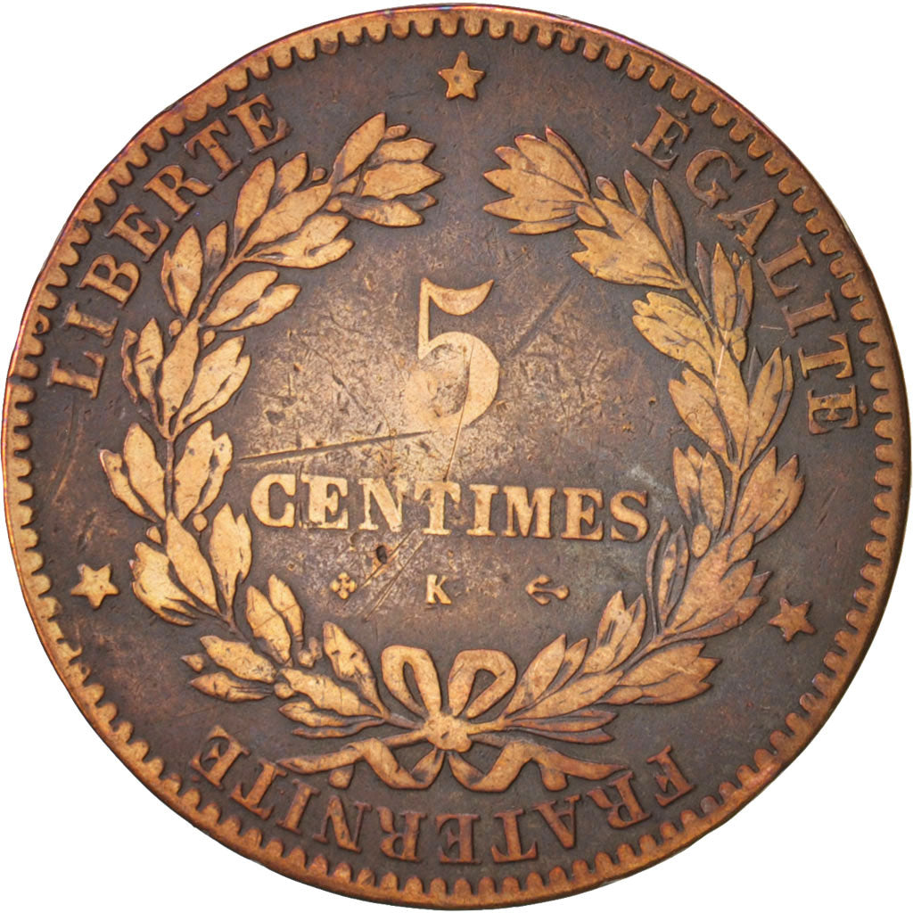 Coin, France, Cérès, 5 Centimes, 1874, Bordeaux, VF(20-25), Bronze, KM:821.2