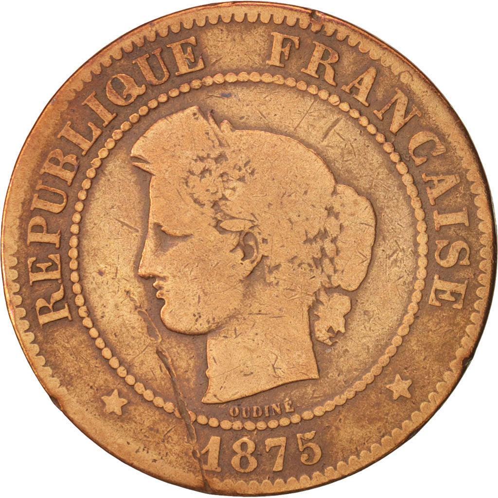 France, Cérès, 5 Centimes, 1875, Paris, F(12-15), Bronze, KM:821.1