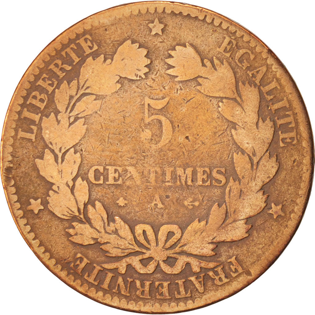France, Cérès, 5 Centimes, 1875, Paris, F(12-15), Bronze, KM:821.1