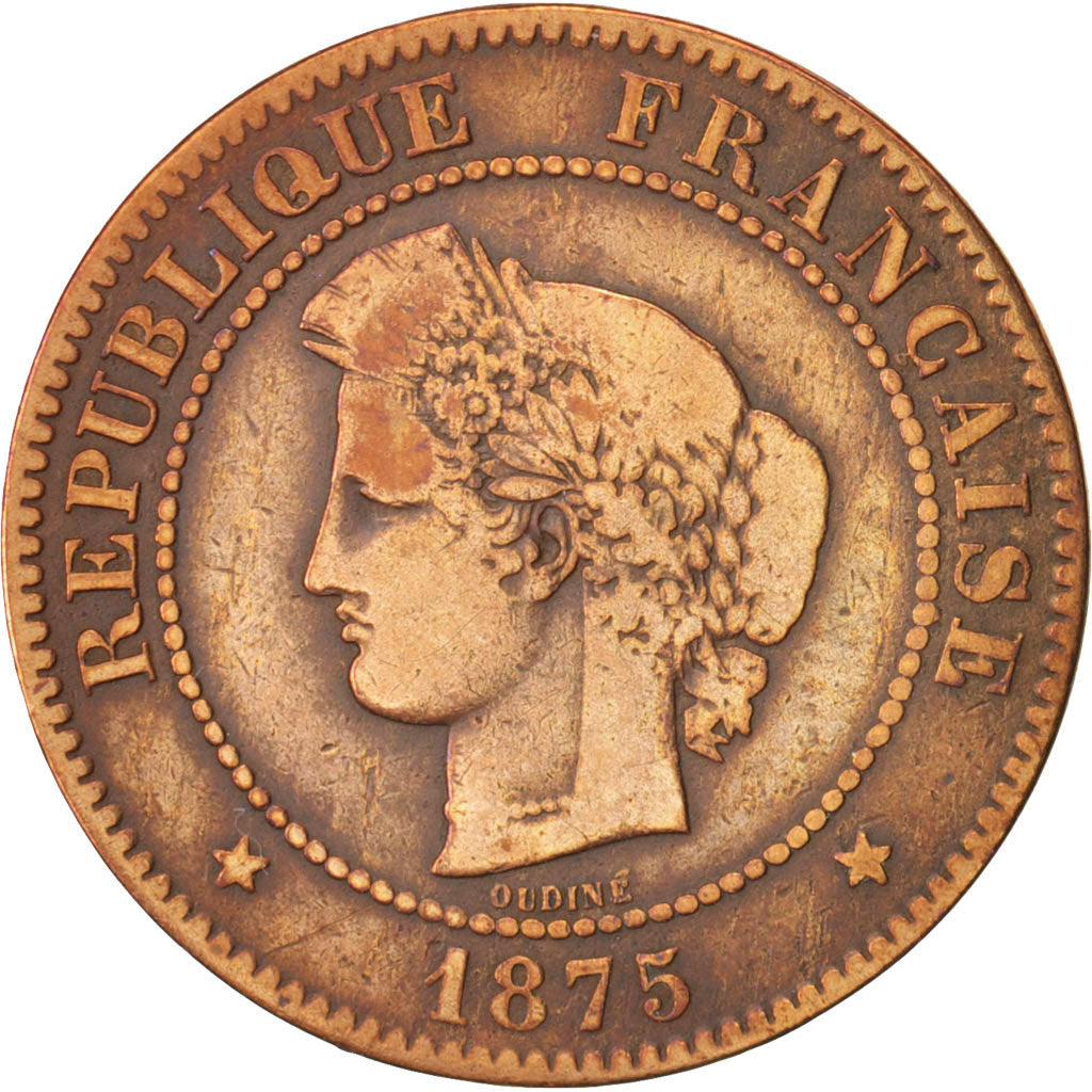France, Cérès, 5 Centimes, 1875, Bordeaux, F(12-15), Bronze, KM:821.2