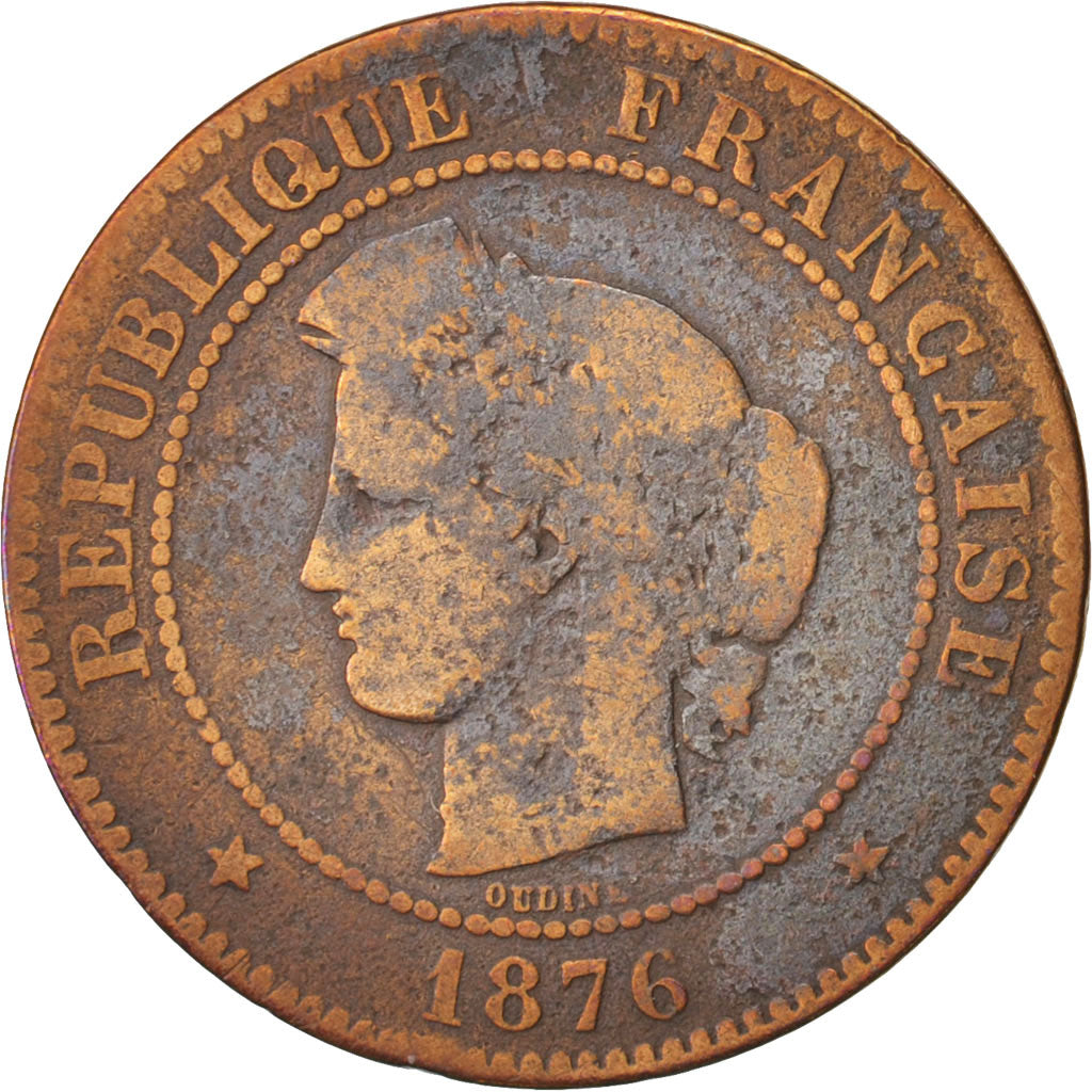 France, Cérès, 5 Centimes, 1876, Bordeaux, B+, Bronze, KM:821.2, Gadoury:157a