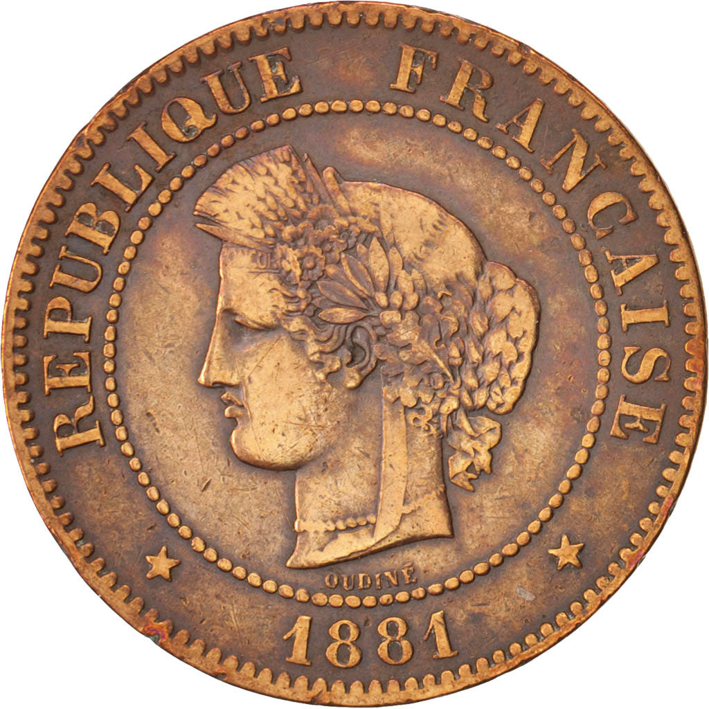 France, Cérès, 5 Centimes, 1881, Paris, EF(40-45), Bronze, KM:821.1, Gadoury157a