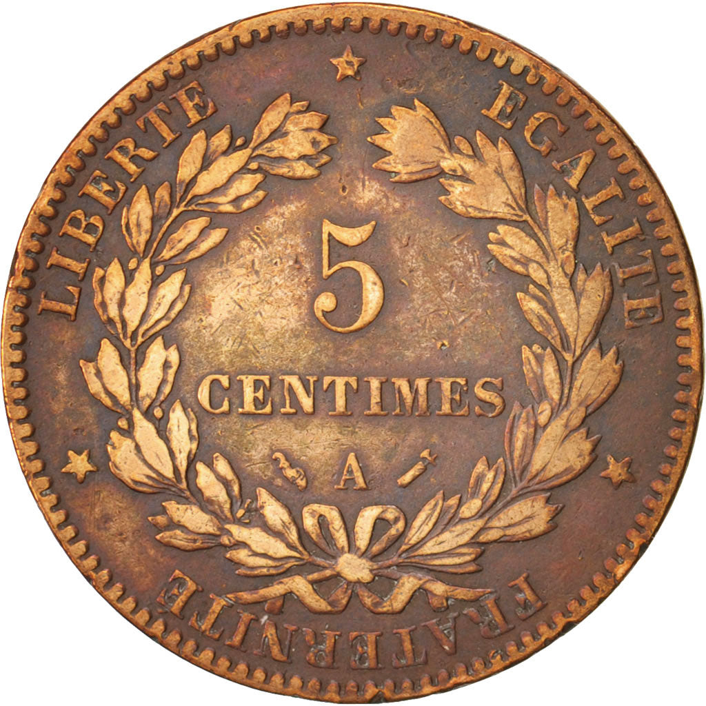 France, Cérès, 5 Centimes, 1881, Paris, EF(40-45), Bronze, KM:821.1, Gadoury157a