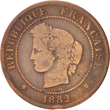 France, Cérès, 5 Centimes, 1882, Paris, F(12-15), Bronze, KM:821.1, Gadoury157a