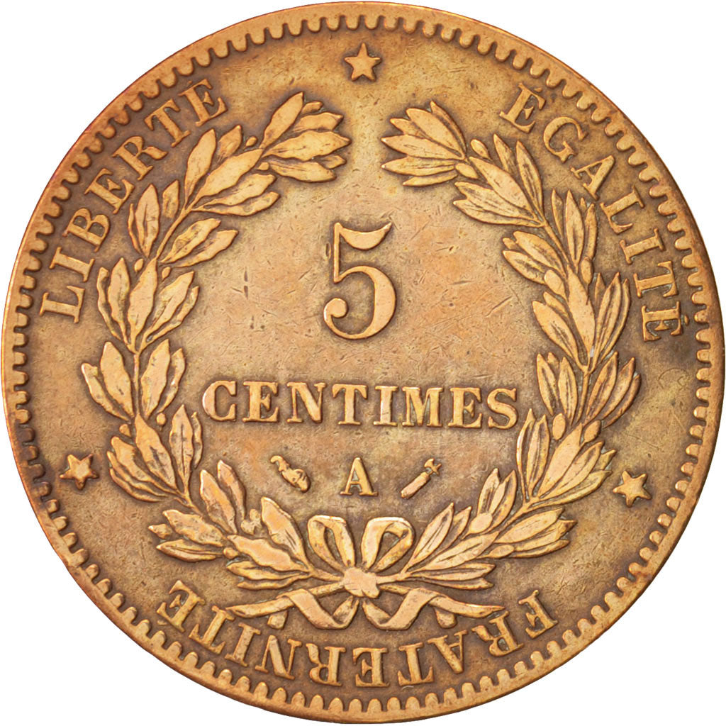 France, Cérès, 5 Centimes, 1883, Paris, EF(40-45), Bronze, KM:821.1, Gadoury157a