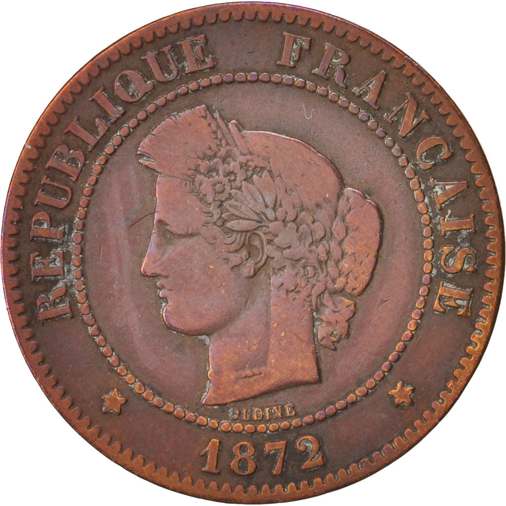 Francia, Cérès, 5 Centimes, 1872, Bordeaux, MB, Bronzo, KM:821.2, Gadoury:157a