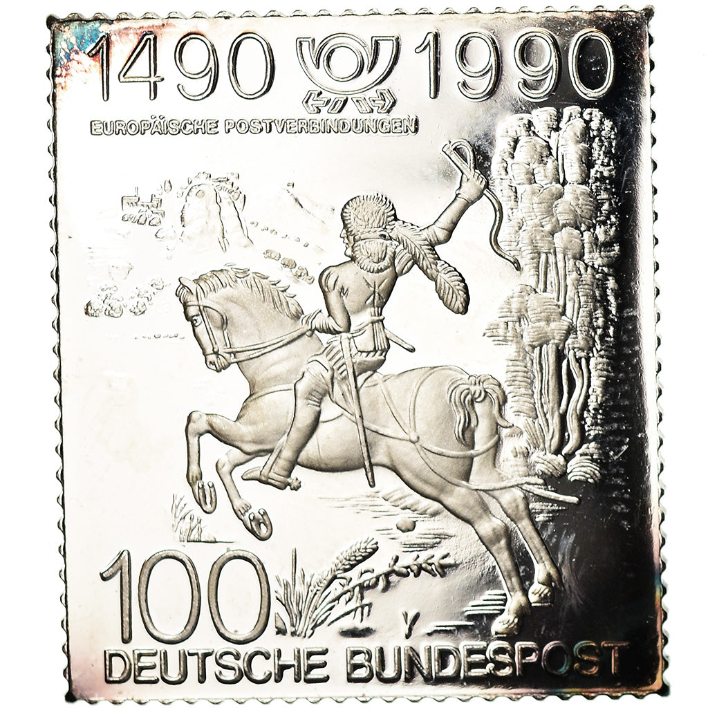 Germany, Medal, 500 Jahre Post, 100 Deutsche Bundespost, 1990, MS(63), Silver
