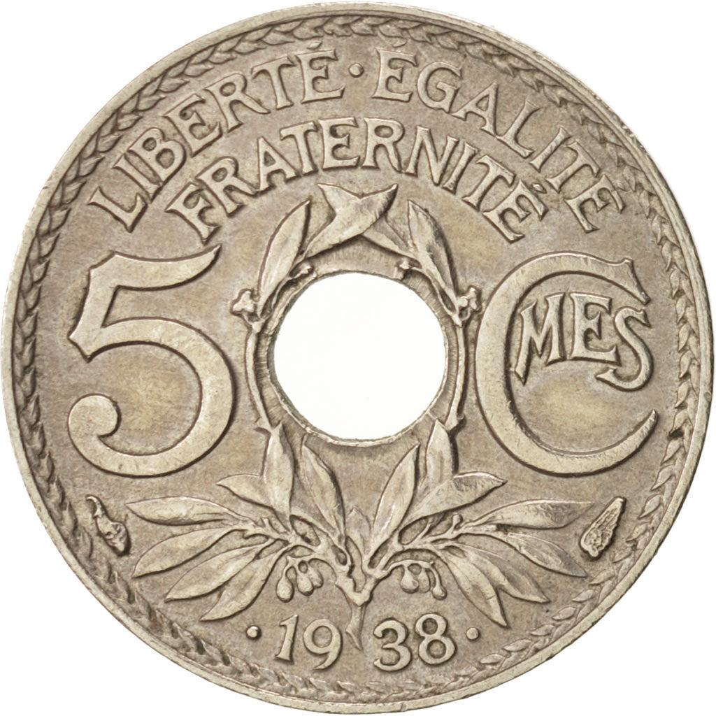 France, Lindauer, 5 Centimes, 1938, AU(55-58), Nickel-Bronze, KM:875a,Gadoury171