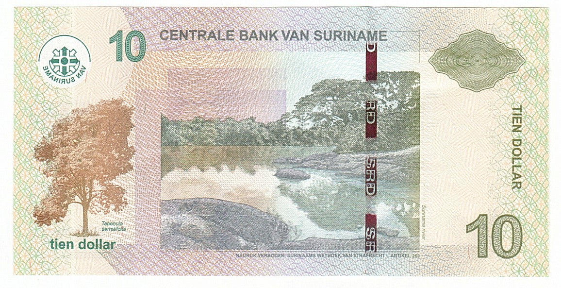 Suriname, 10 Dollars, 2010, KM #163, 2010-09-01, UNC(63), GE3662147