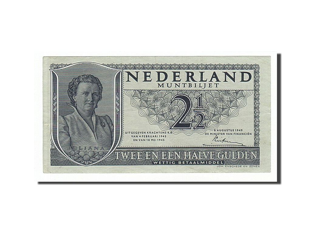 Netherlands, 2 1/2 Gulden, 1949, KM #73, 1949-08-08, AU(55-58), 5YU017807