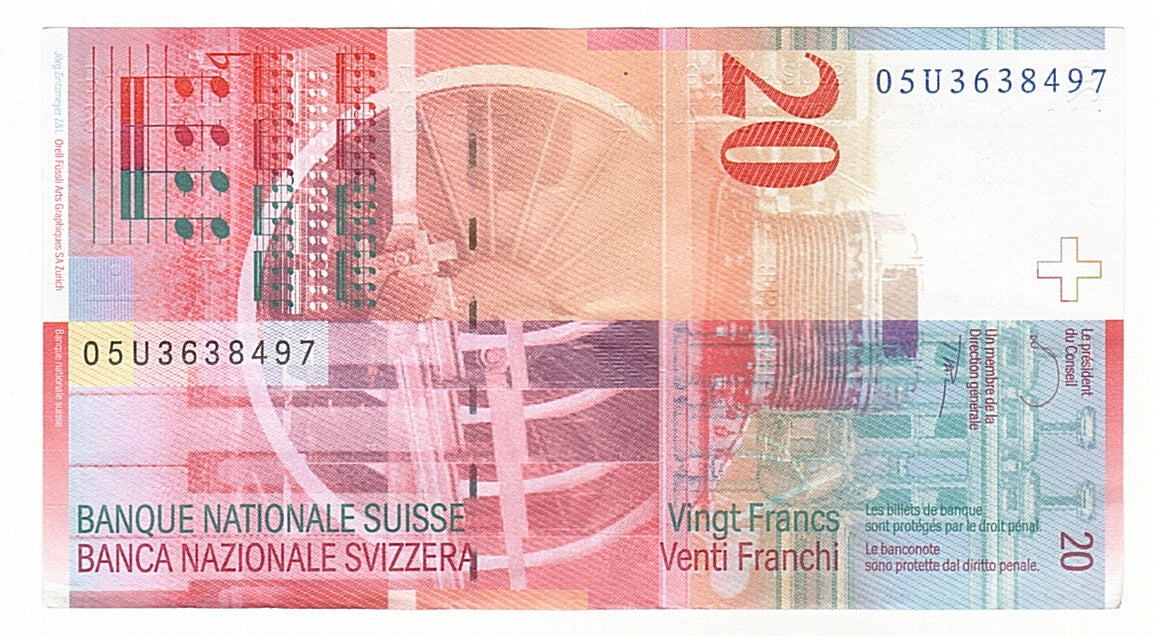 Switzerland, 20 Franken, 2005, KM #69d, AU(55-58), 05U3638497