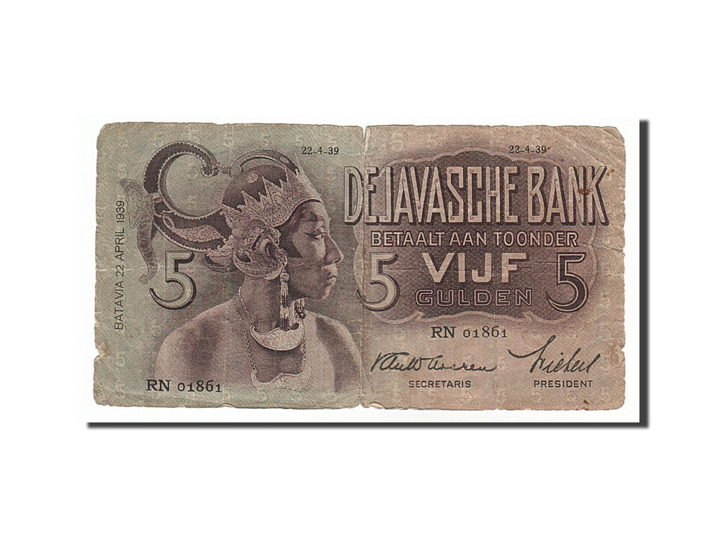 Netherlands Indies, 5 Gulden, 1939, KM #78b, 1939-04-22, VF(20-25), RN01861