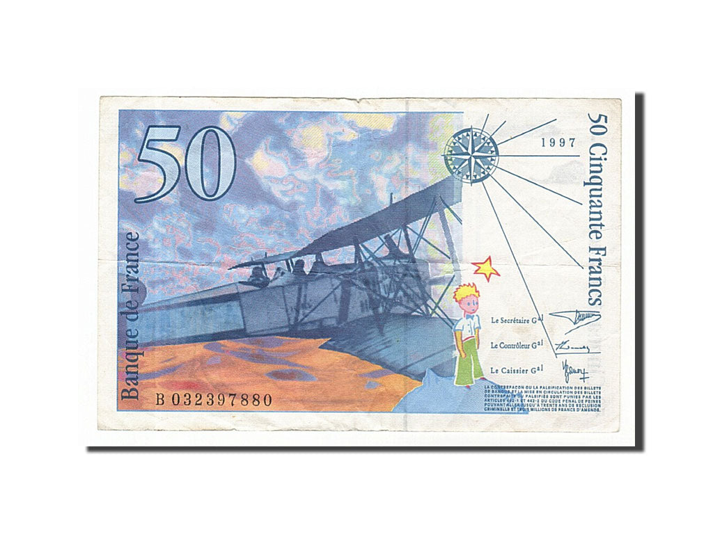 France, 50 Francs, 50 F 1992-1999 ''St Exupéry'', 1997, KM #157Ad, VF(30-35), B.