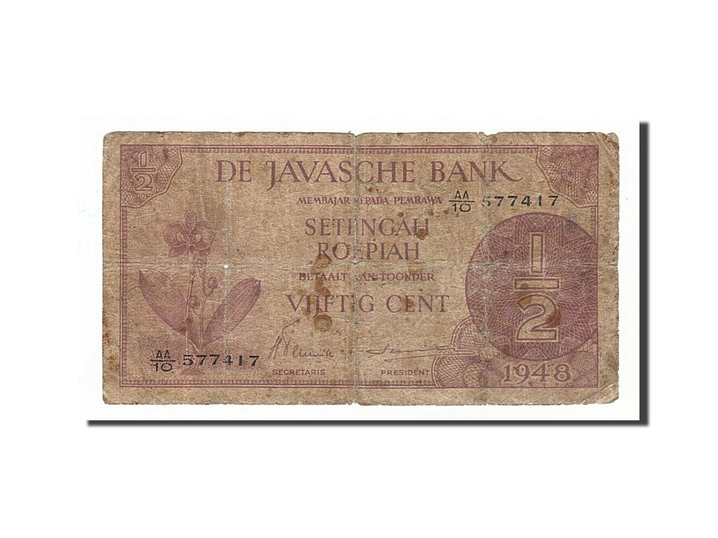 Netherlands Indies, 1/2 Gulden, 1948, KM #97, F(12-15), AA/10