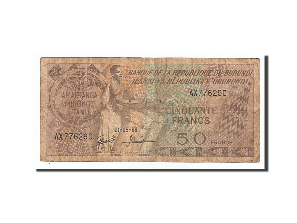 Burundi, 50 Francs, 1988, KM #28c, 1988-05-01, VF(20-25), AX776290