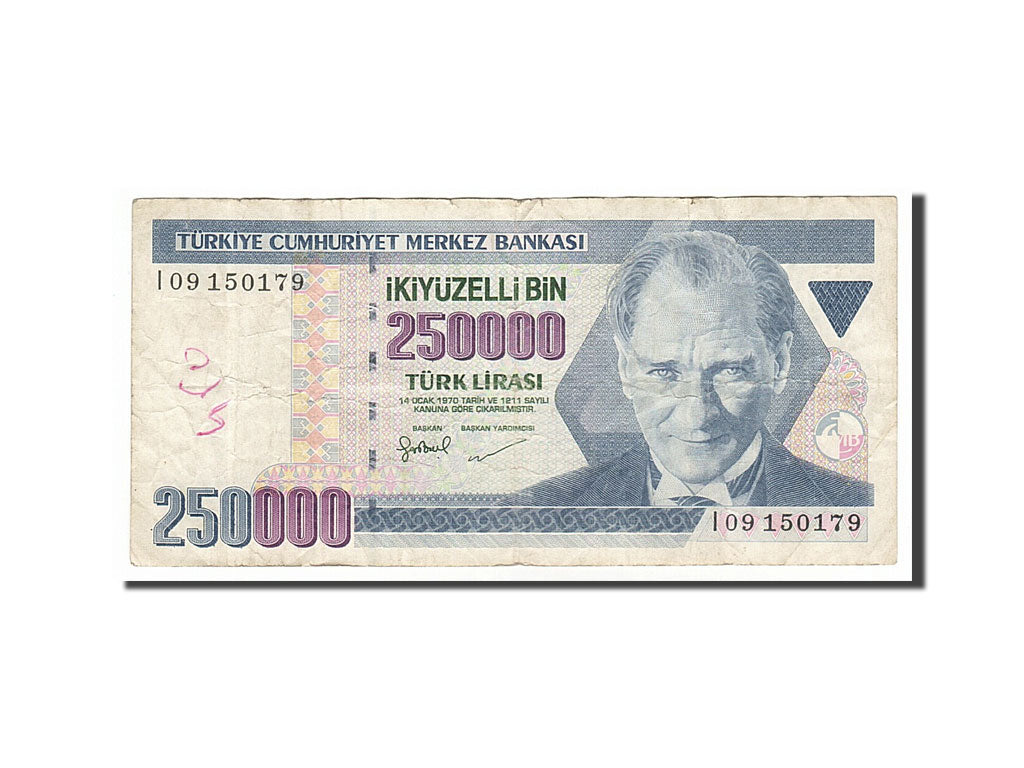 Turkey, 250,000 Lira, 1998, KM #211, VF(20-25), I09150179