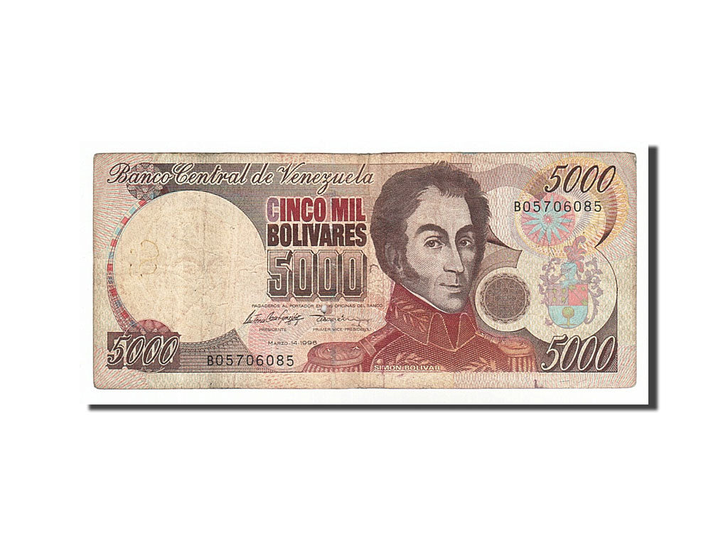 Venezuela, 5000 Bolívares, 1996, KM #75b, 1996-03-14, F(12-15), B05706085