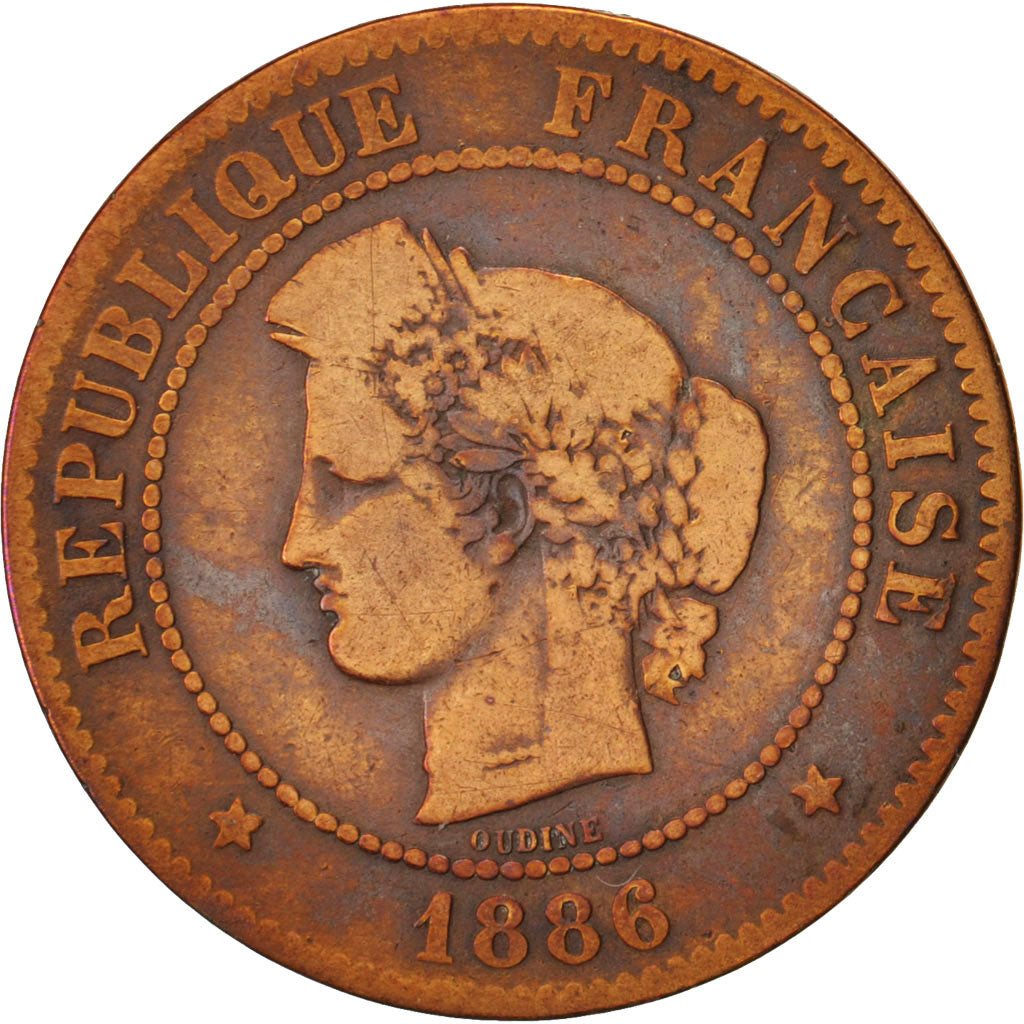 France, Cérès, 5 Centimes, 1886, Paris, VF(20-25), Bronze, KM:821.1, Gadoury157a
