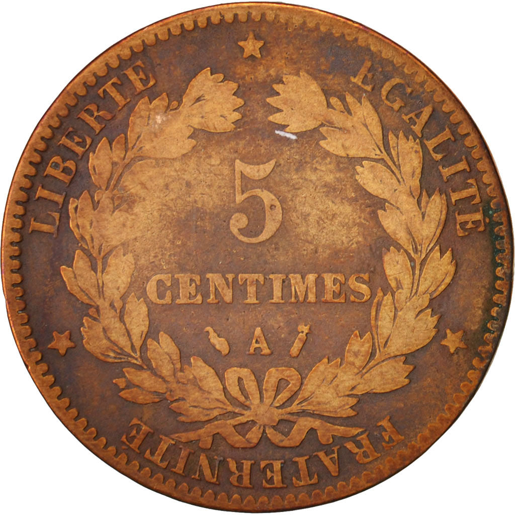 France, Cérès, 5 Centimes, 1886, Paris, VF(20-25), Bronze, KM:821.1, Gadoury157a