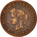 France, Cérès, 5 Centimes, 1887, Paris, VF(20-25), Bronze, KM:821.1, Gadoury157a