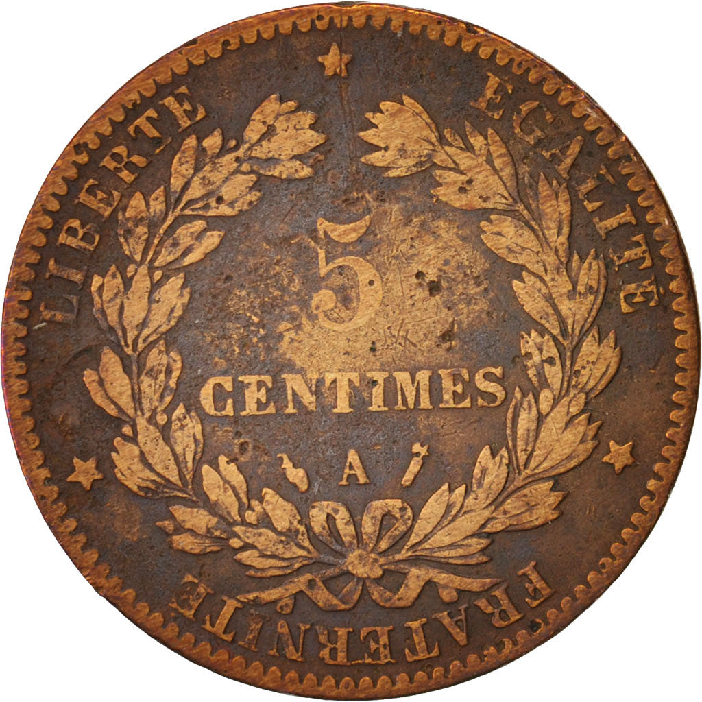 France, Cérès, 5 Centimes, 1887, Paris, VF(20-25), Bronze, KM:821.1, Gadoury157a