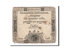 Billete, Francia, 15 Sols, 1792, RC+, KM:A65, Lafaurie:160