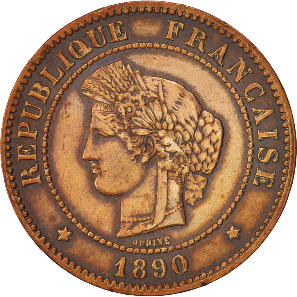 France, Cérès, 5 Centimes, 1890, Paris, EF(40-45), Bronze, KM:821.1, Gadoury157a
