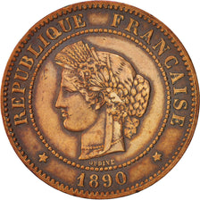 France, Cérès, 5 Centimes, 1890, Paris, EF(40-45), Bronze, KM:821.1, Gadoury157a