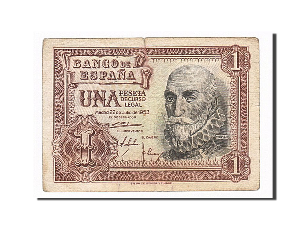 Banknote, Spain, 1 Peseta, 1953, 1953-07-22, VF(30-35)