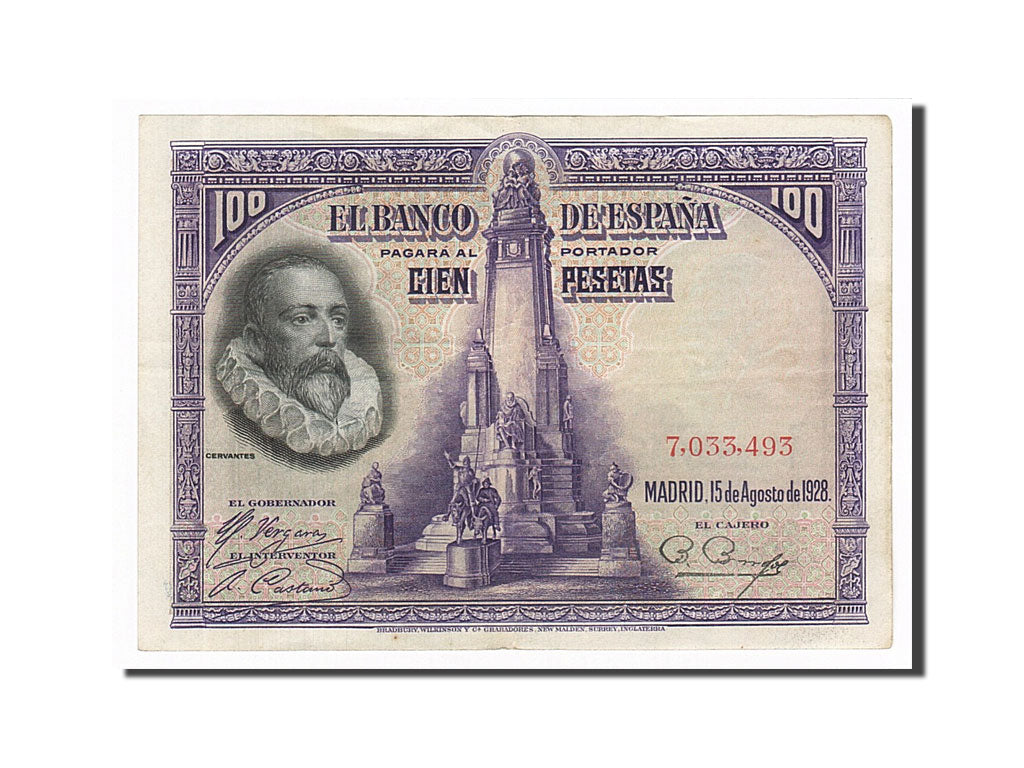 Banknote, Spain, 100 Pesetas, 1928, 1928-08-15, AU(50-53)