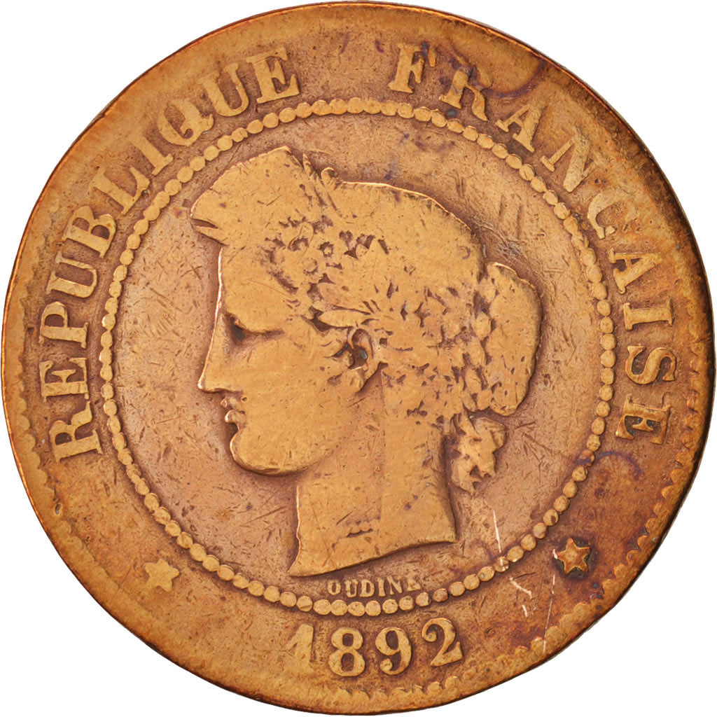 Monnaie, France, Cérès, 5 Centimes, 1892, Paris, B, Bronze, KM:821.1
