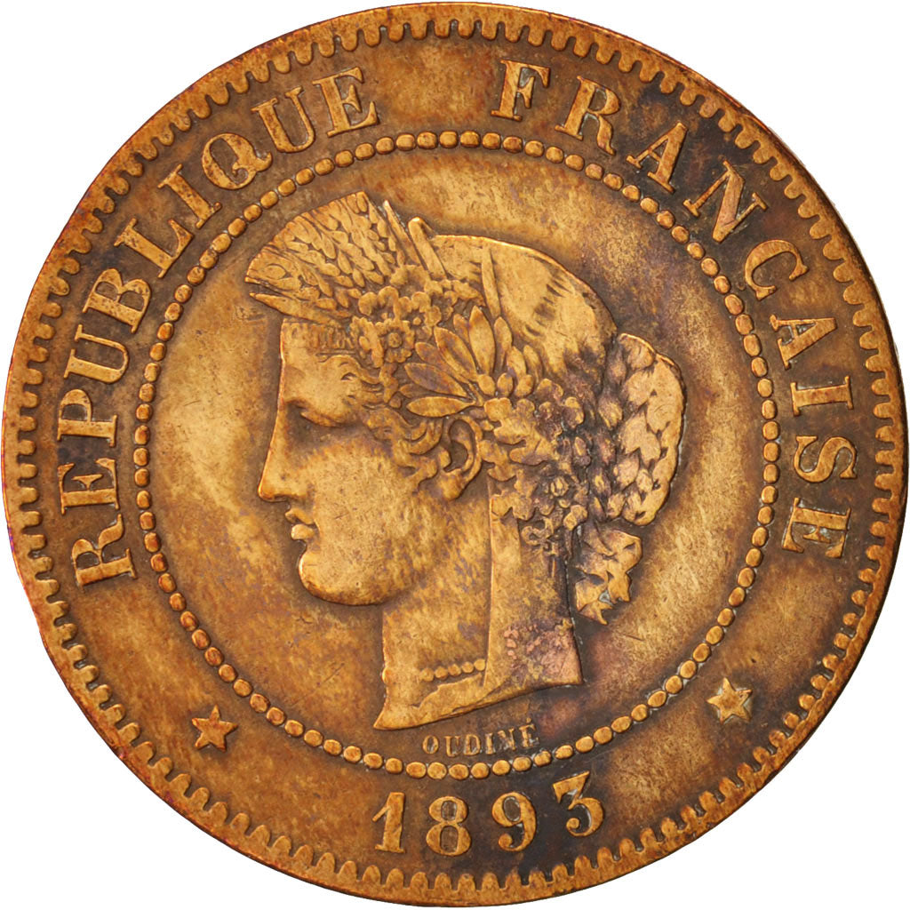 France, Cérès, 5 Centimes, 1893, Paris, EF(40-45), Bronze, KM:821.1, Gadoury157a
