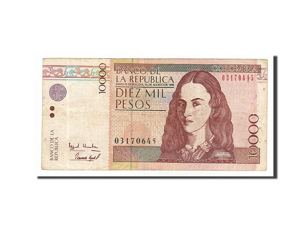 Colombia, 10,000 Pesos, 1996, KM #443a, 1996-08-01, VF(20-25), 03170645