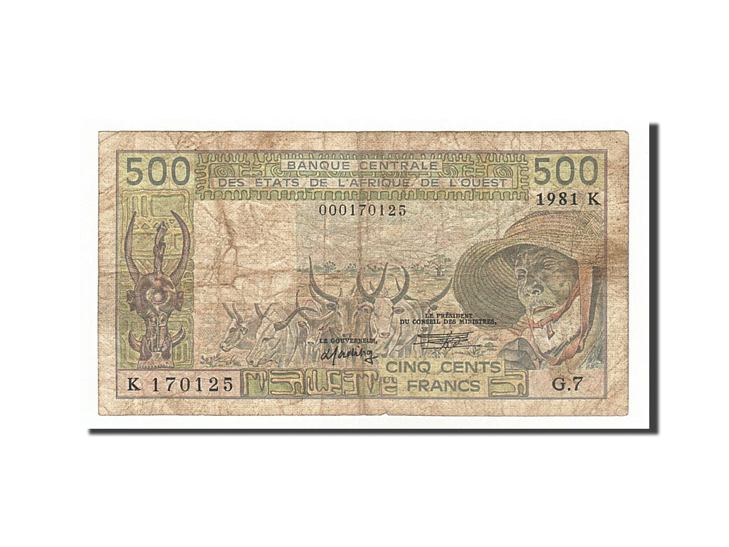 West African States, 500 Francs, 1981, KM #706Kc, F(12-15), K170125