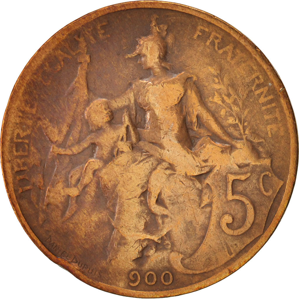 France, Dupuis, 5 Centimes, 1900, Paris, VF(20-25), Bronze, KM:842, Gadoury:165