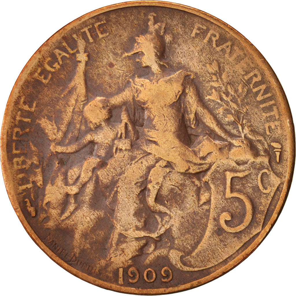 France, Dupuis, 5 Centimes, 1909, Paris, VF(20-25), Bronze, KM:842, Gadoury:165