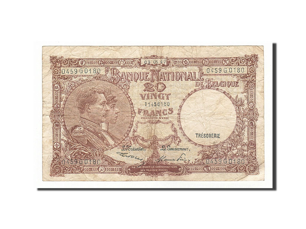 Banknote, Belgium, 20 Francs, 1947, 1947-05-03, VF(20-25)