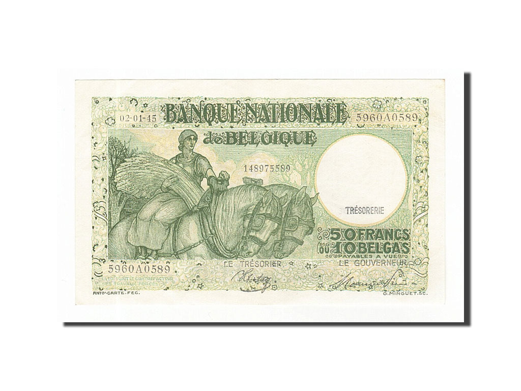 Geldschein, Belgien, 50 Francs-10 Belgas, 1945, 1945-01-02, VZ