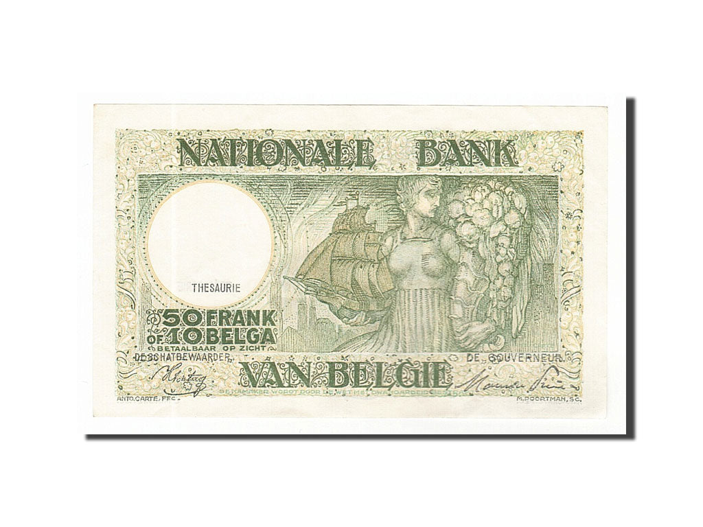 Geldschein, Belgien, 50 Francs-10 Belgas, 1945, 1945-01-02, VZ