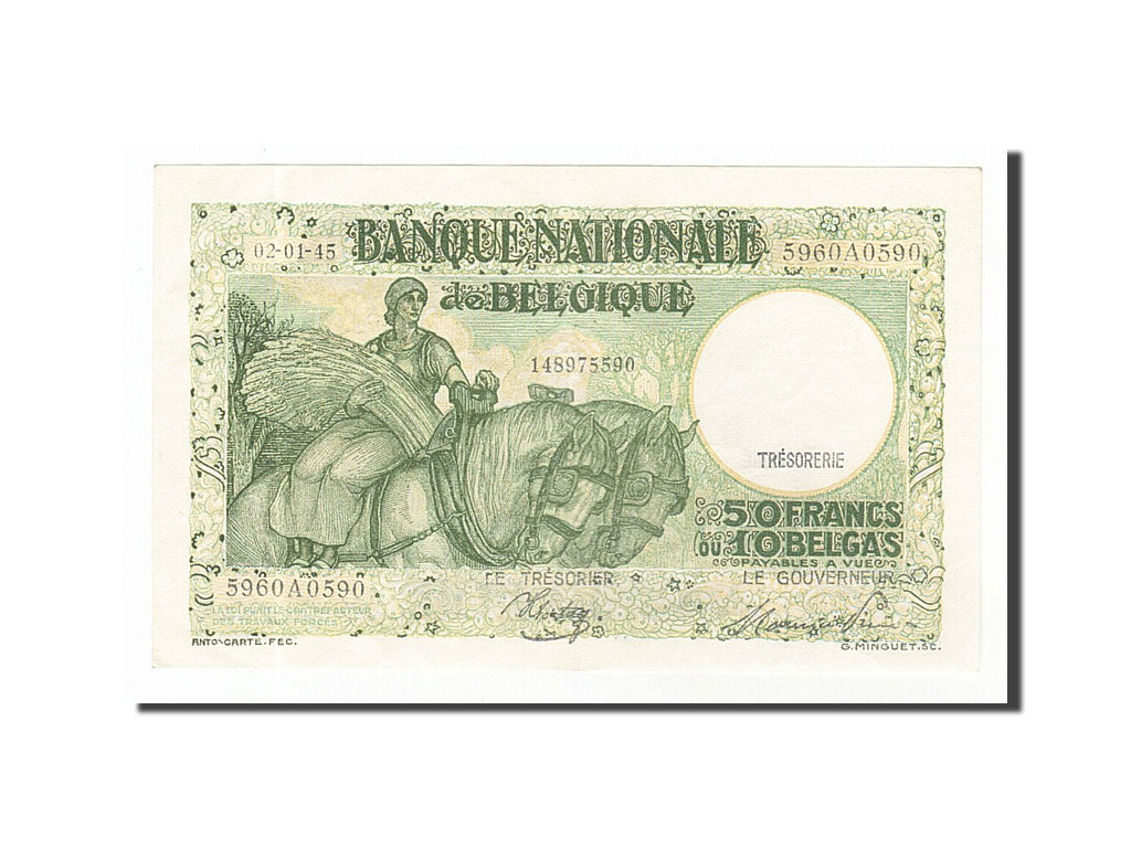 Banknote, Belgium, 50 Francs-10 Belgas, 1945, 1945-01-02, AU(55-58)