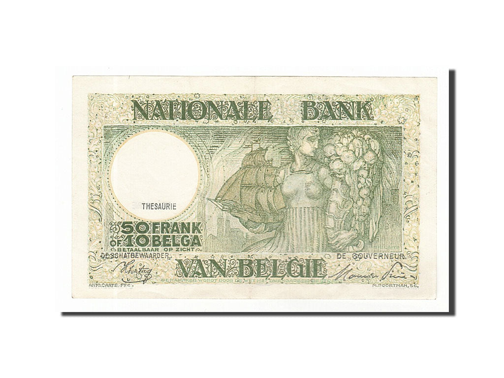 Belgium, 50 Francs-10 Belgas, 1945, KM #106, 1945-01-02, AU(55-58), 5960A0591