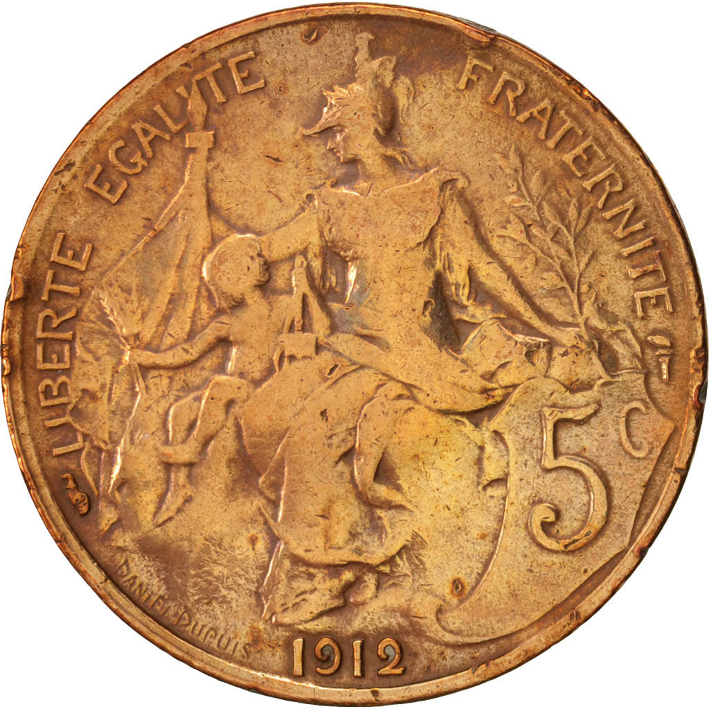 France, Dupuis, 5 Centimes, 1912, Paris, VF(30-35), Bronze, KM:842, Gadoury:165